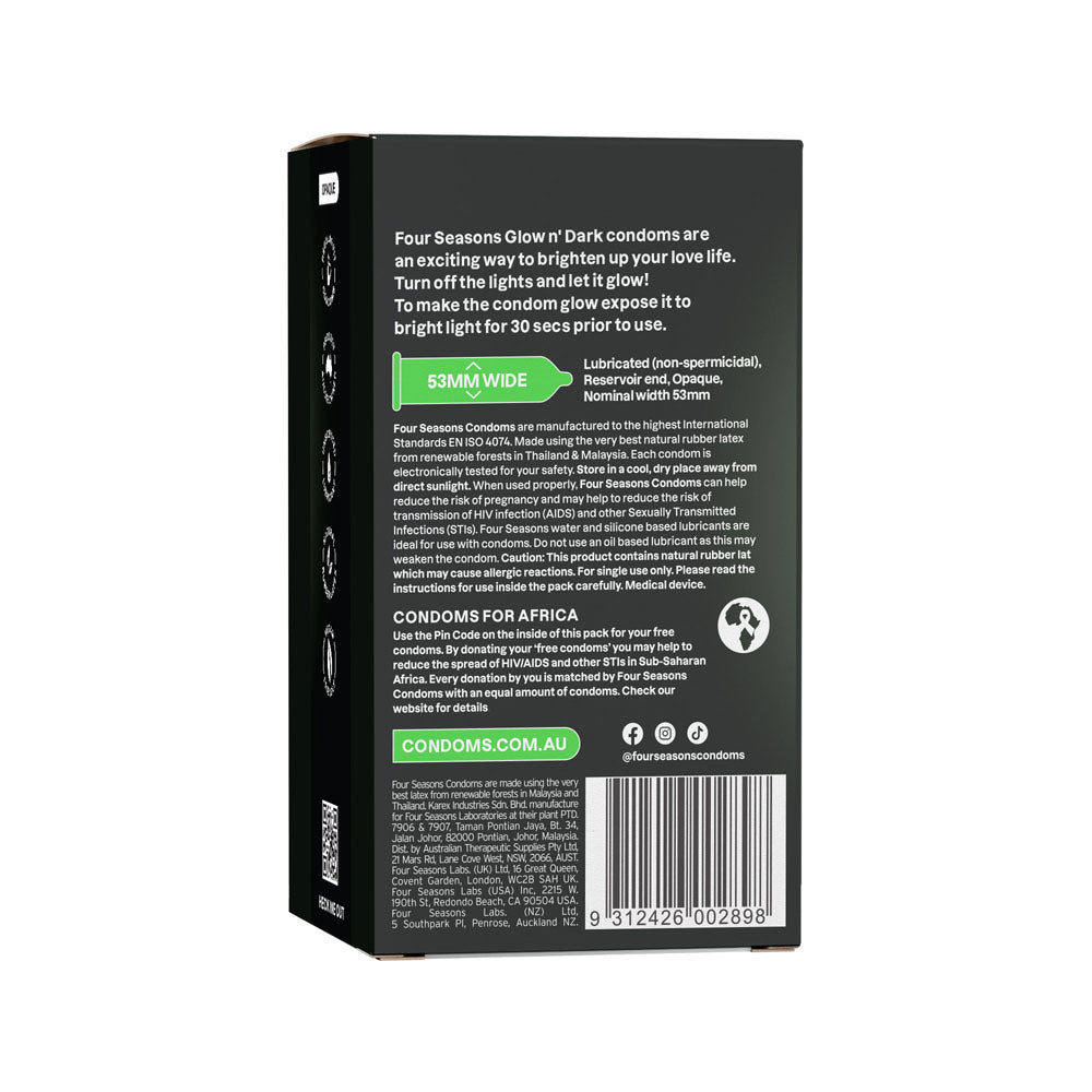 Glow-in-the-Dark Lubricated Condoms – Four Seasons 8-Pack (Body-Safe, Extra Sensitivity)