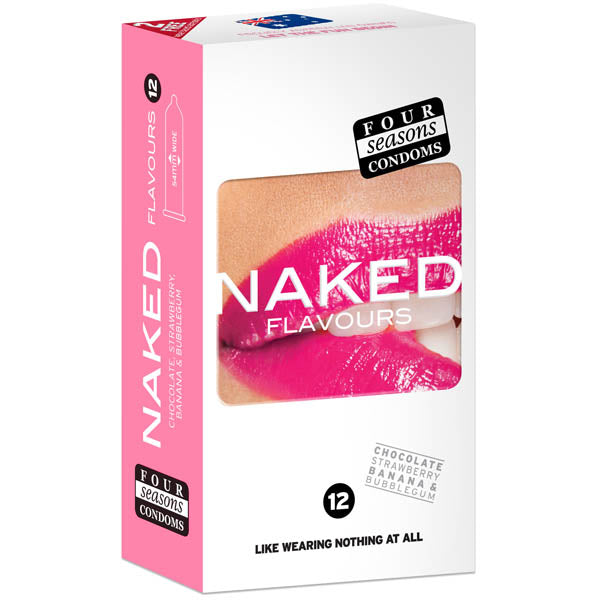 Four Seasons Naked Flavours - Ultra Thin Flavored Condoms - 12 Pack (Body-Safe, Vegan-Friendly)