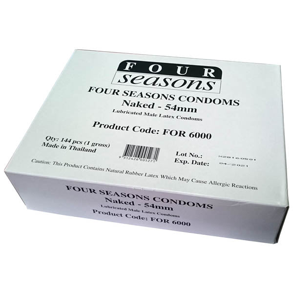 Four Seasons Naked Classic Condoms - Bulk Box of 144 (Ultra-Thin, Latex-Free, Vegan-Friendly)