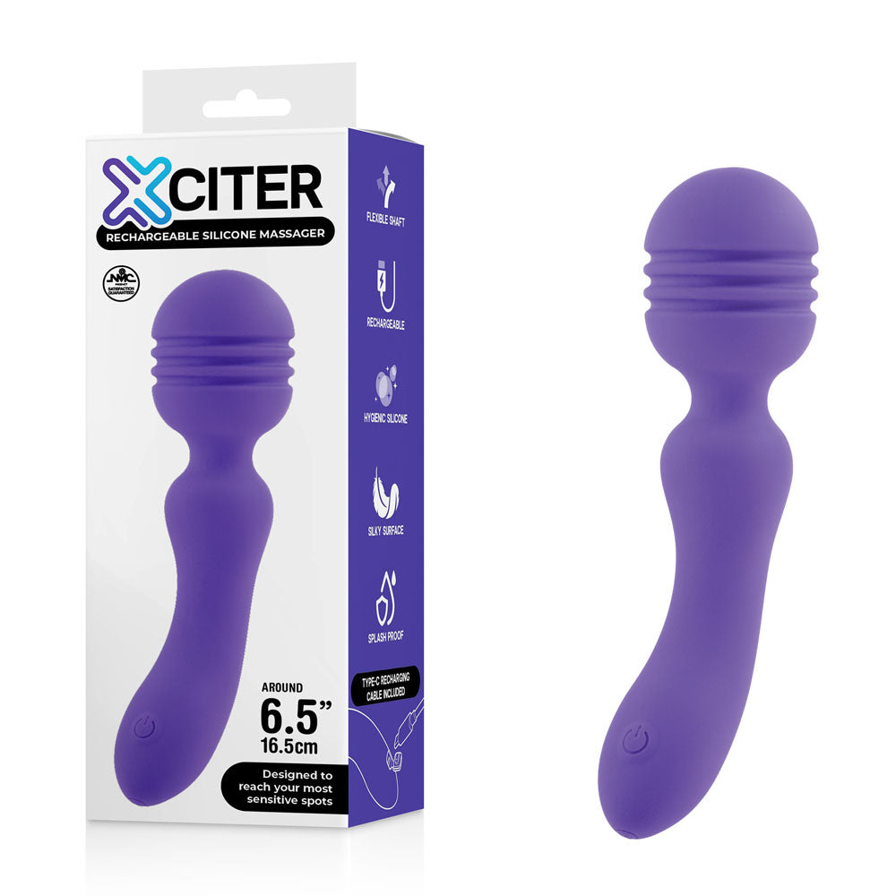 Xciter Body-Safe Silicone Massage Wand - Purple (USB Rechargeable, 16.5 cm)