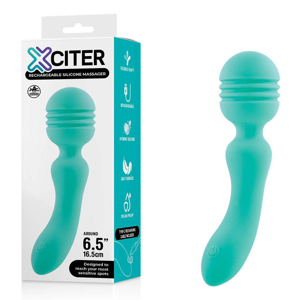 Xciter Body-Safe Silicone Massage Wand – Teal (USB Rechargeable, 16.5 cm)
