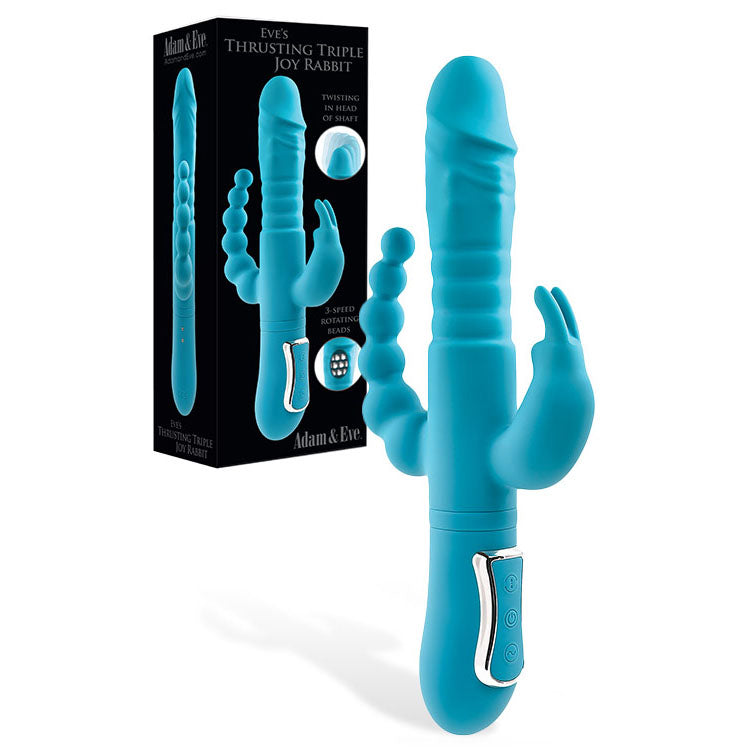 Buy Adam & Eve Thrusting Triple Joy Rabbit Vibrator - Teal for Couples
