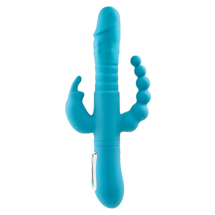 Buy Adam & Eve Thrusting Triple Joy Rabbit Vibrator - Teal for Couples
