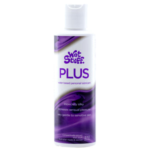 Wet Stuff Plus personal lubricant bottle on a white background