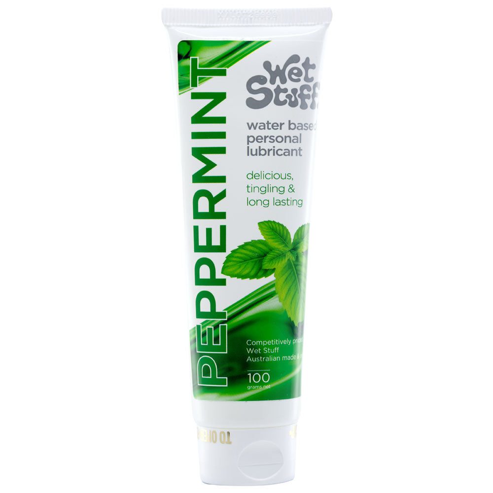 Wet Stuff Peppermint Flavored Water-Based Lubricant - 100g Tube - Body-Safe, Vegan-Friendly, and Pessure-Free Formula
