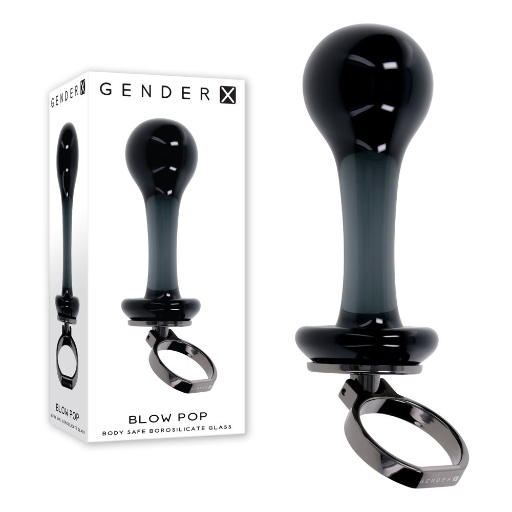 Gender X BLOW POP - Black 12.8 cm Body-Safe Glass Plug with Easy Grip Ring