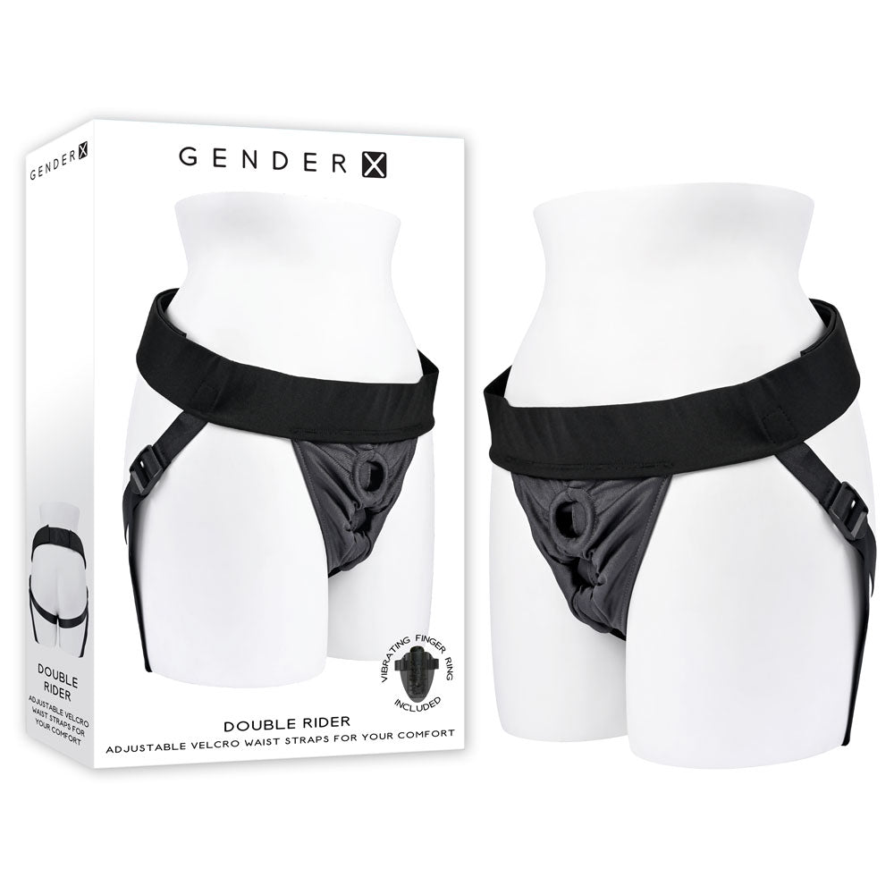 Gender-Neutral Adjustable Black Strap-On Harness for Double Rider Experience (Probe Not Included)