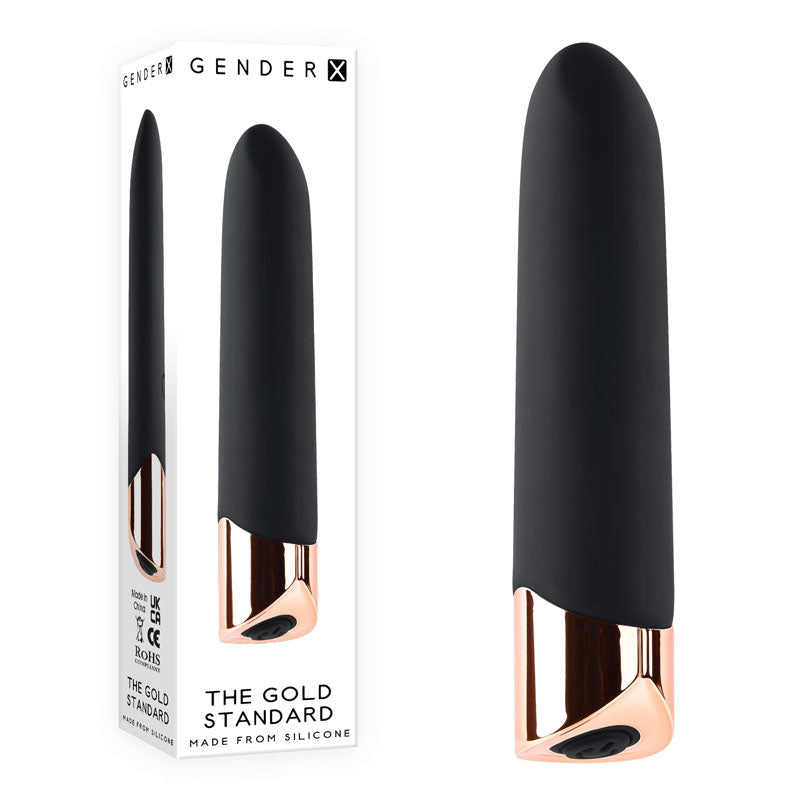Gender X THE GOLD STANDARD - Black/Rose Gold 10 cm USB Rechargeable Bullet Vibrator for Wellness and Pleasure
