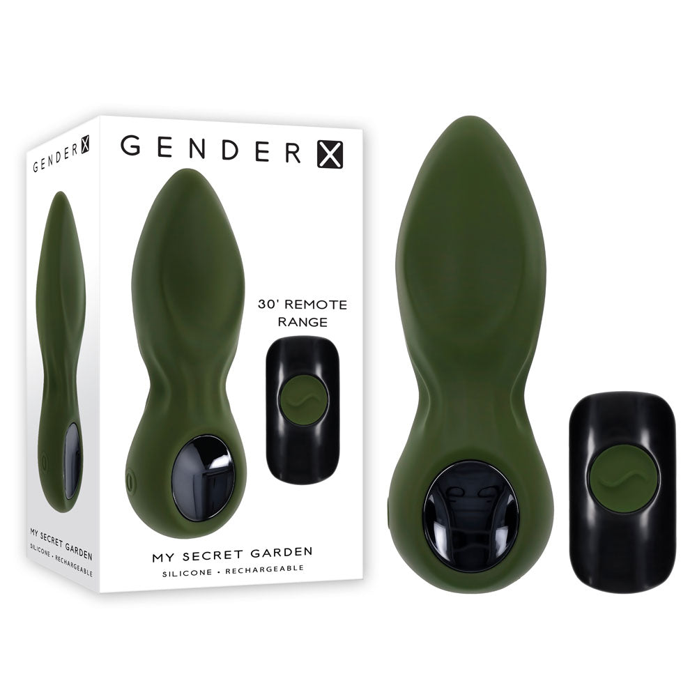 Gender X MY SECRET GARDEN - 14.6 cm USB Rechargeable Remote-Controlled Vibrating Butt Plug in Green