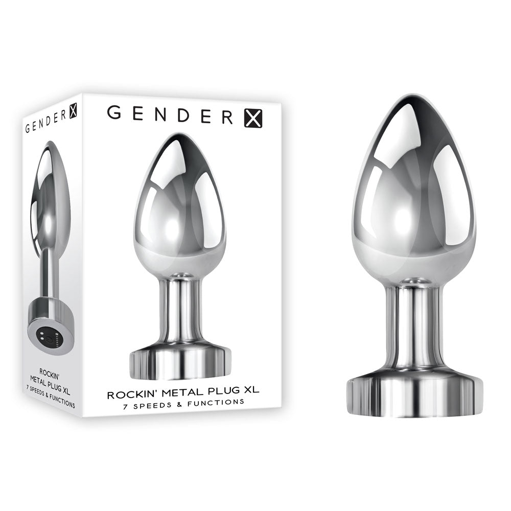 Gender X ROCKIN METAL PLUG XL - Chrome 10.5 cm USB Rechargeable Vibrating XL Anal Plug for Enhanced Pleasure