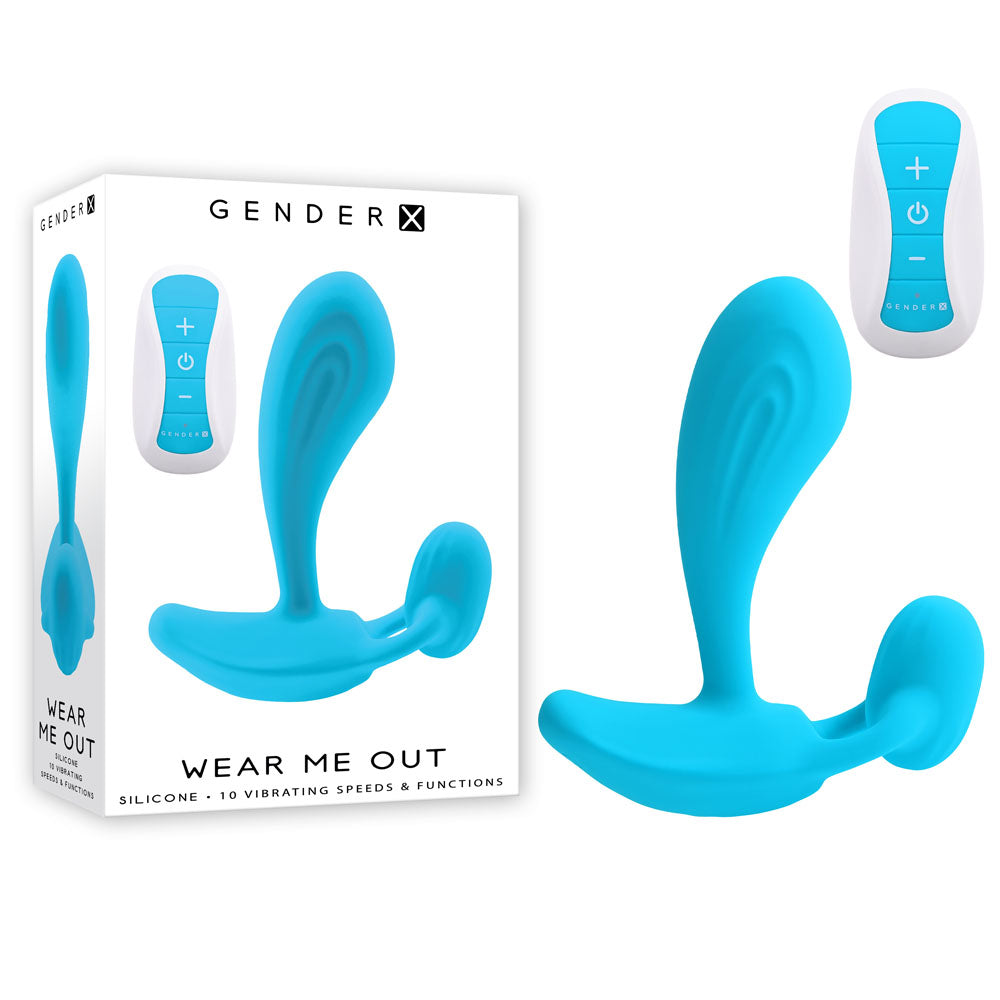 Gender X WEAR ME OUT - 11.1 cm USB Rechargeable Wearable Vibrator with Wireless Remote in Blue