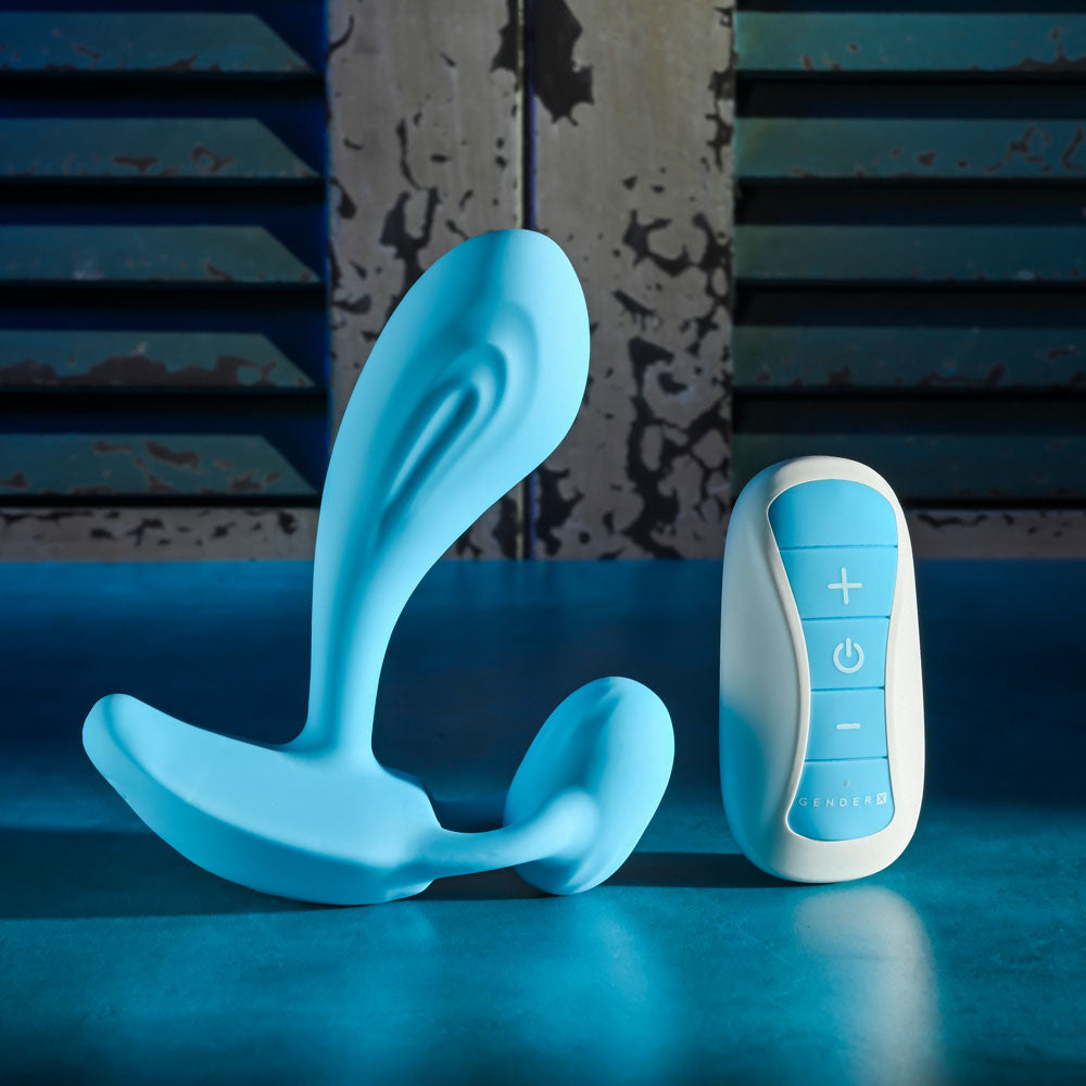 Gender X WEAR ME OUT - 11.1 cm USB Rechargeable Wearable Vibrator with Wireless Remote in Blue