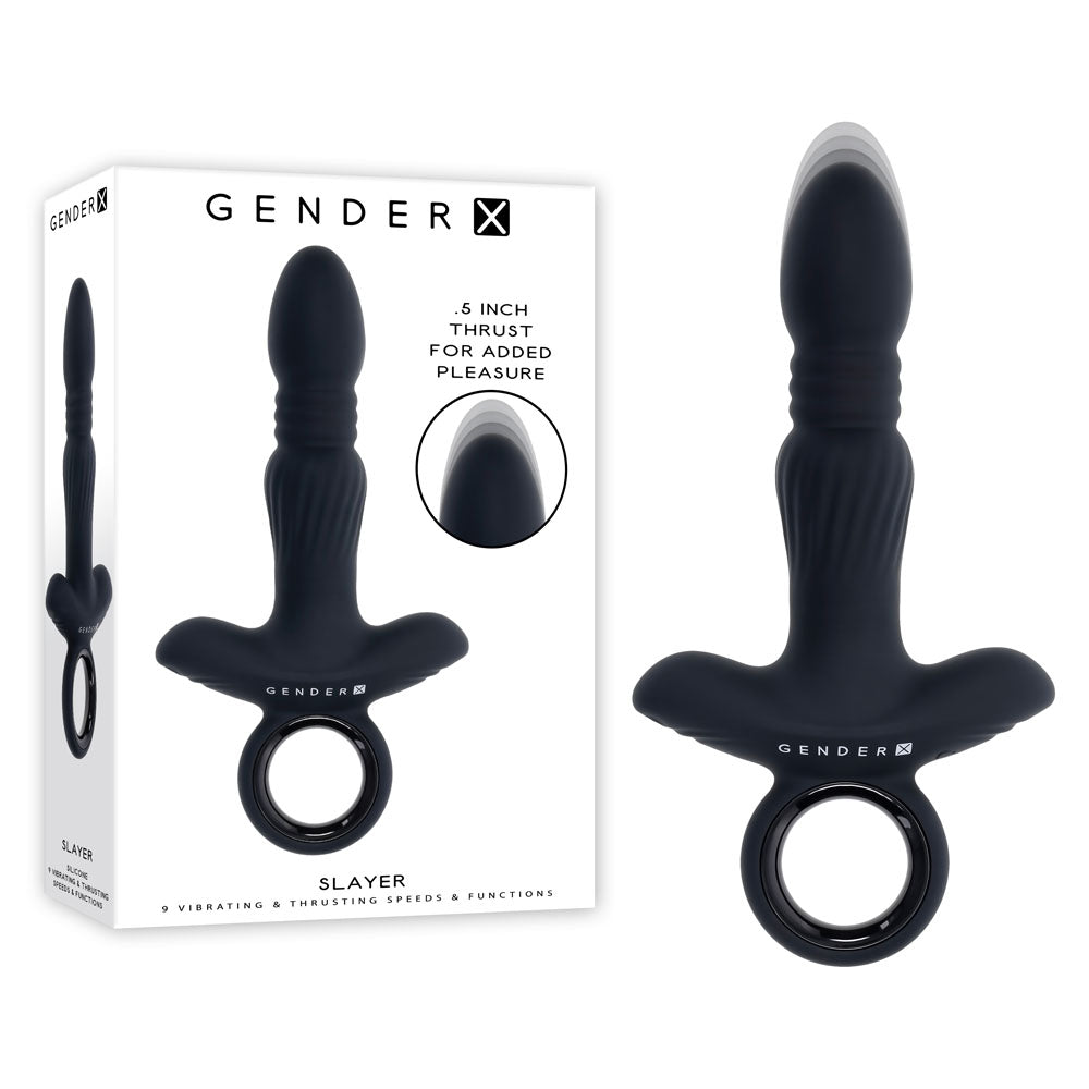 Gender X SLAYER - Black 20 cm USB Rechargeable Thrusting Vibrating Anal Plug