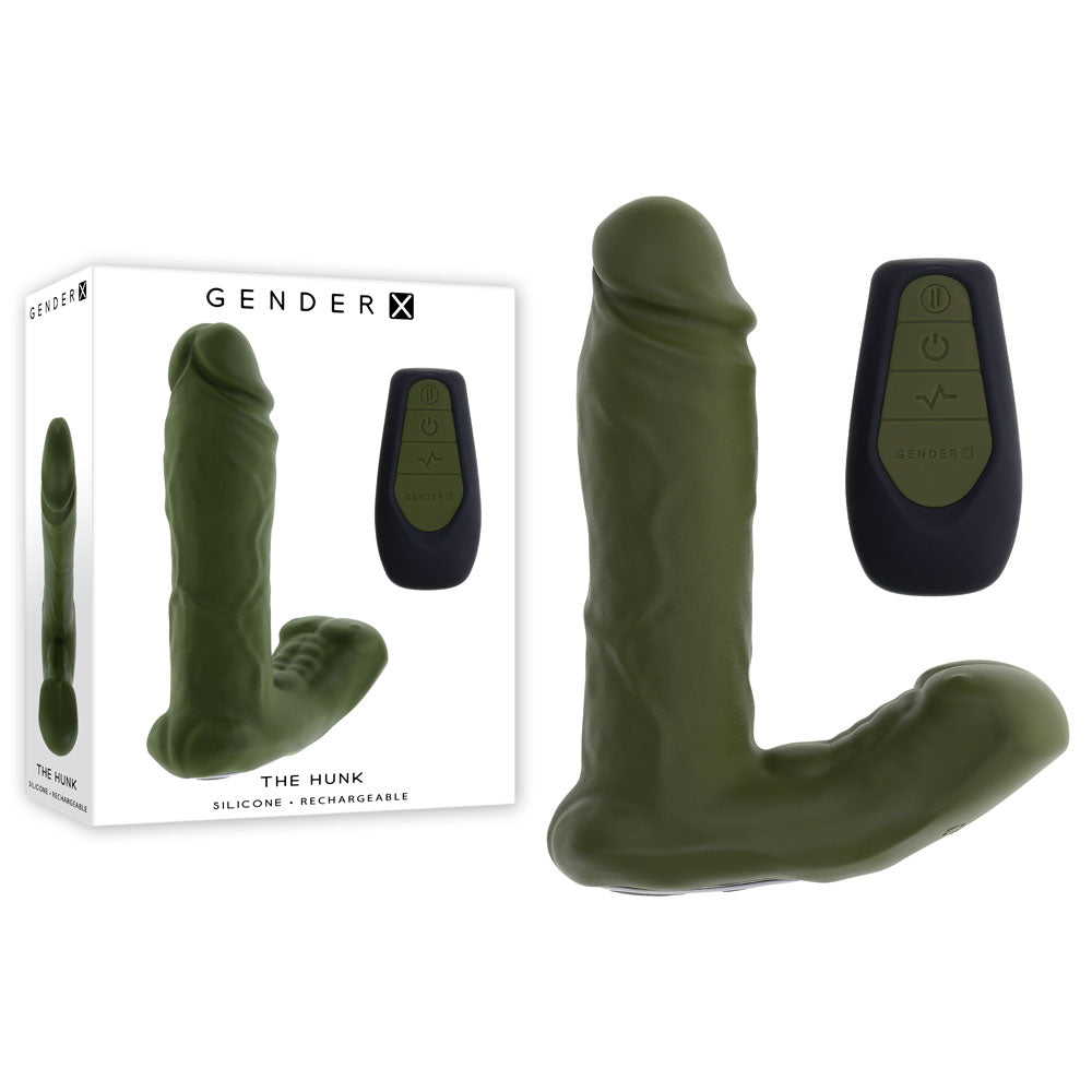 Gender X THE HUNK - Green 15.2 cm USB Rechargeable Thrusting Vibrator with Remote Control for Enhanced Pleasure