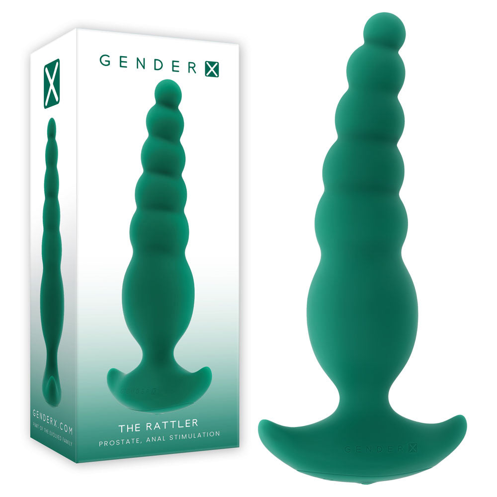 Gender X THE RATTLER - Green USB Rechargeable Vibrating and Twirling Anal Plug (17 cm, Body-Safe Silicone)