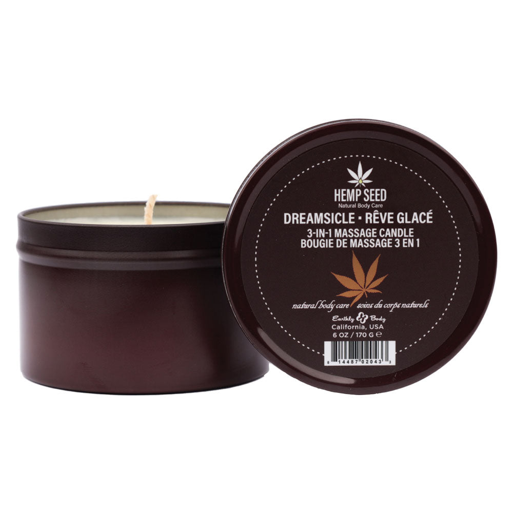 Hemp Seed 3-in-1 Massage Candle - Dreamsicle Scent (Tangerine & Plum) - 170g - Body-Safe Wellness Candle