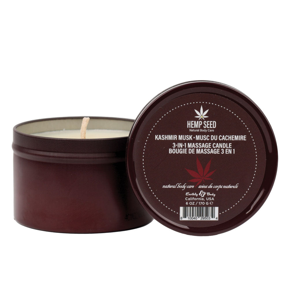 Hemp Seed 3-in-1 Massage Candle - Kashmir Musk Scent (Brandy, Magnolia & Vanilla Musk) - 170g - Body-Safe & Eco-Friendly