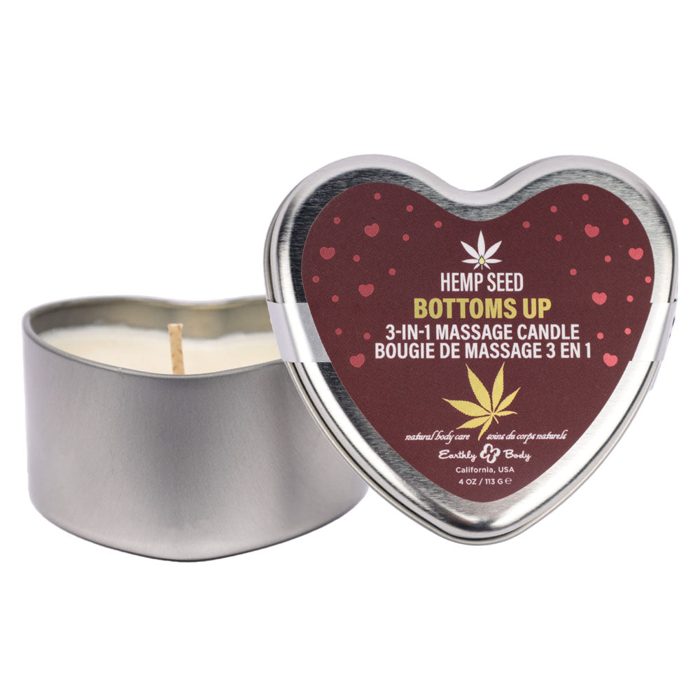 EB Hemp Seed 3-in-1 Massage Heart Candle - Bottom's Up (Wild Blueberries, Dewy Meadow-Grass, Sweet Wildflowers) - 113 g - Eco-Friendly Wellness Essential