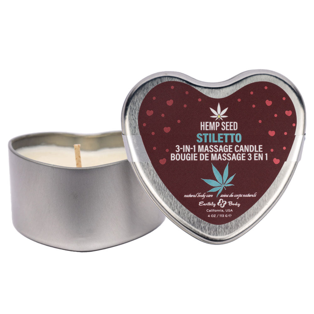 EB Hemp Seed 3-in-1 Massage Heart Candle - Stiletto Scent (Flowering Sage, Wildflower Honey, Creamy Sandalwood) - 113 g