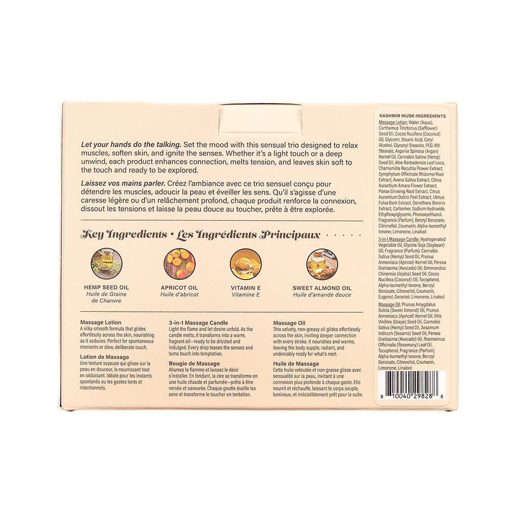 Hemp Seed Lotions & Lubes – Soothing, Natural Ingredients – Kashmir Musk – 3 Piece Kit