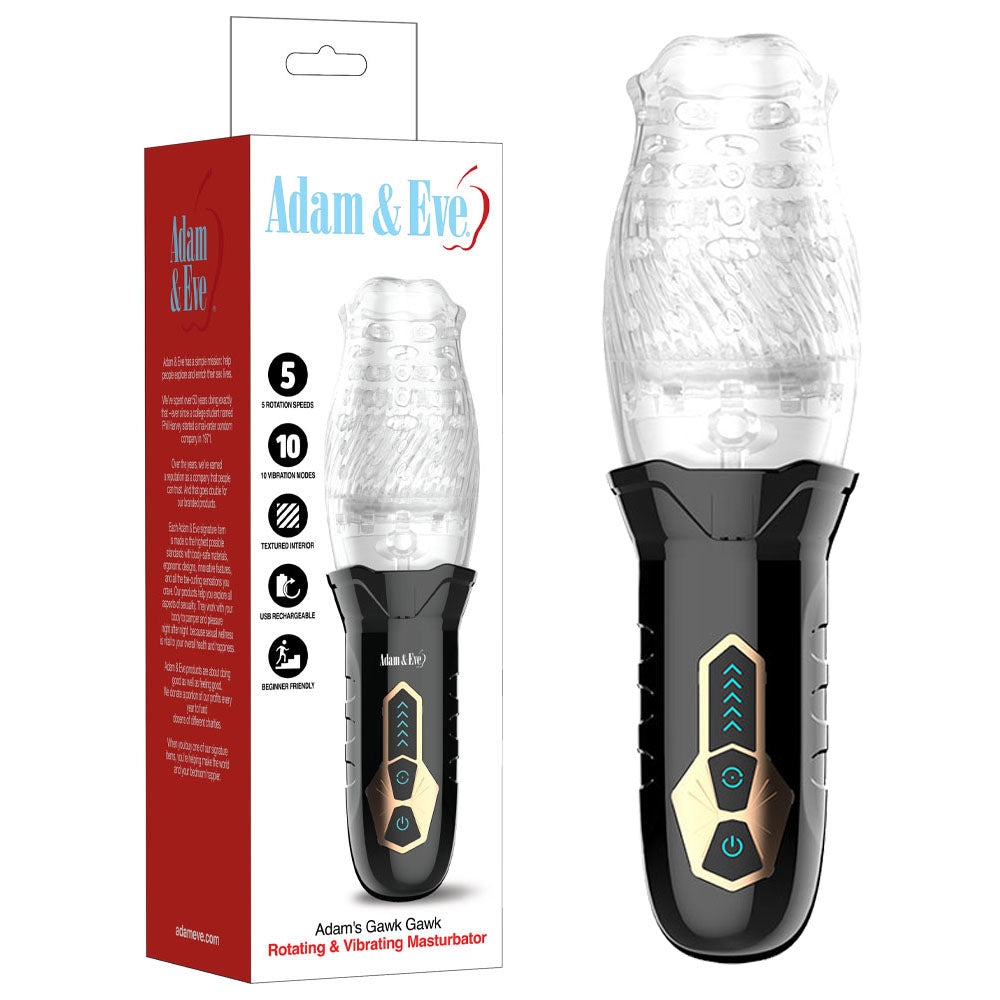 Adam's Gawk Gawk Rotating Masturbator - Clear USB Rechargeable
