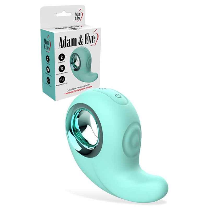 Adam & Eve CURVY CUTIE PLEASURE COMBO - Teal USB Rechargeable Tapping Stimulator for Ultimate Wellness and Relaxation