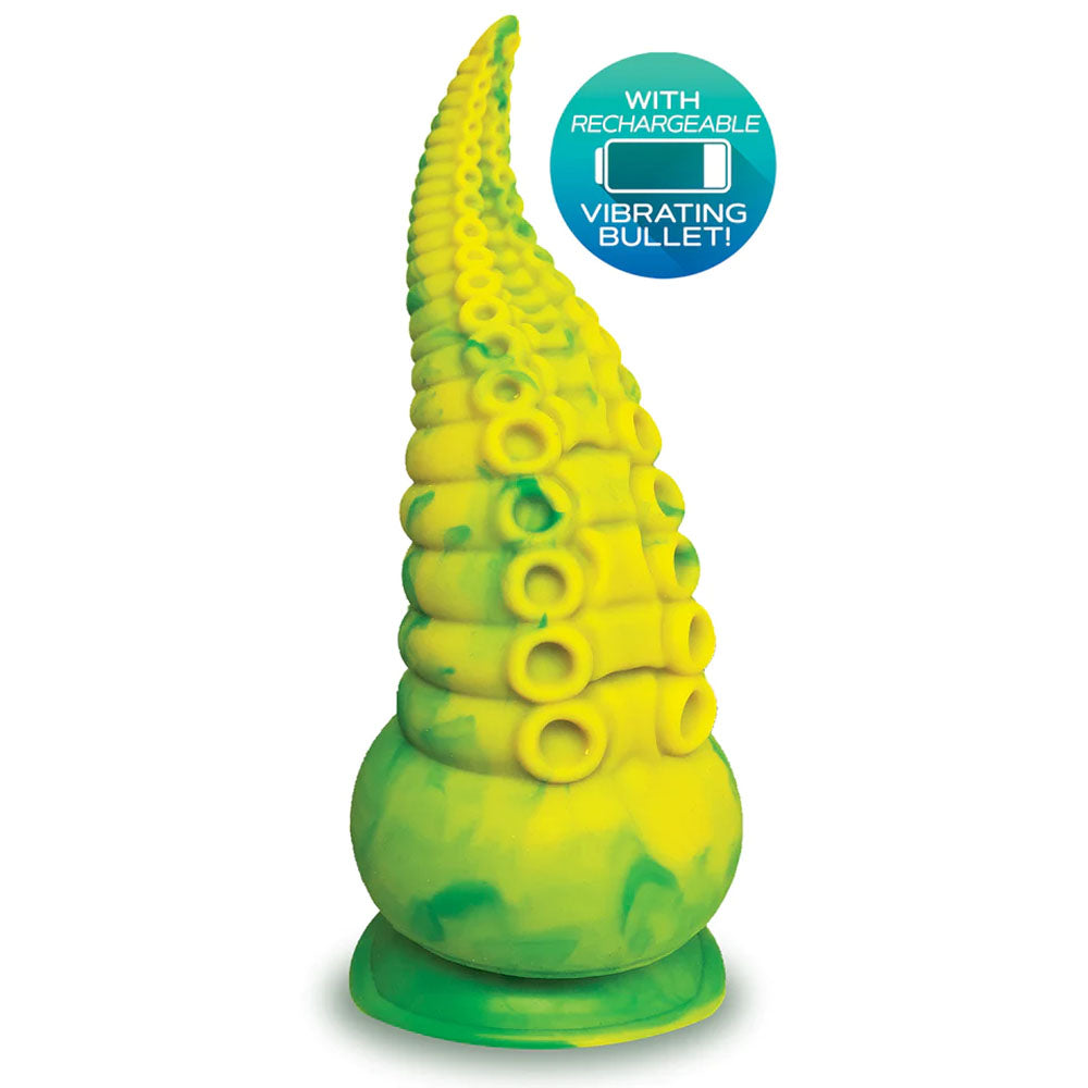 Alien Nation Octopod Vibrating Fantasy Dong – Yellow/Green, 22.9 cm, USB Rechargeable, Body-Safe Silicone