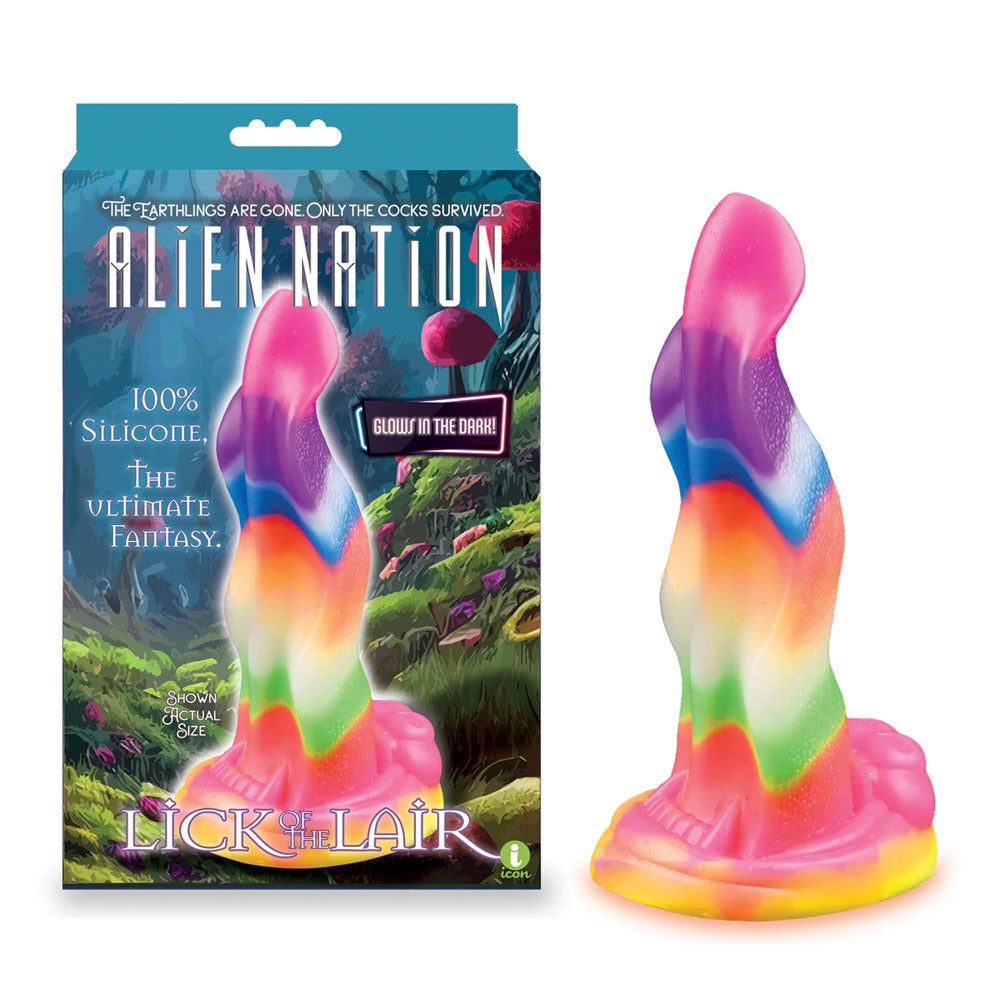 Alien Nation - Lick Of The Lair - Glow-in-the-Dark Rainbow Fantasy Dong (17.8 cm, Body-Safe, Non-Toxic)