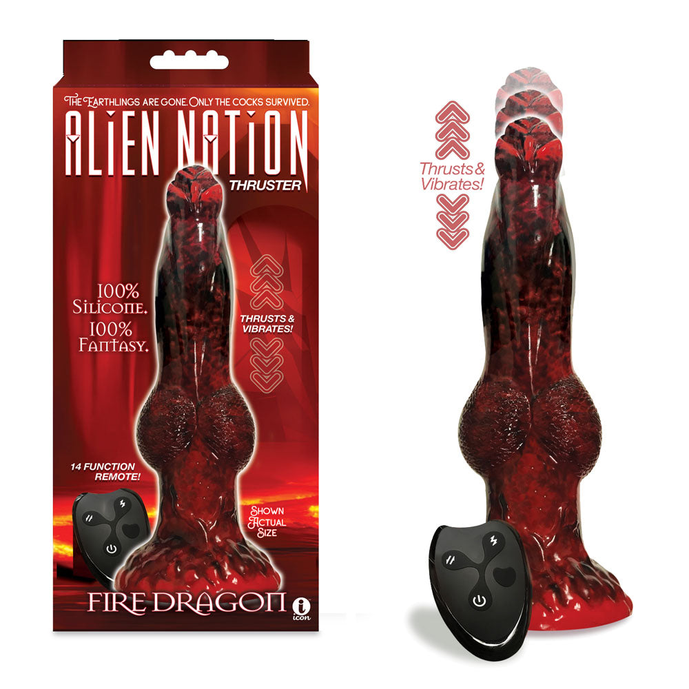 Alien Nation USB Rechargeable Thrusting Dong – Body-Safe Silicone – Red/Black – 22.9 cm
