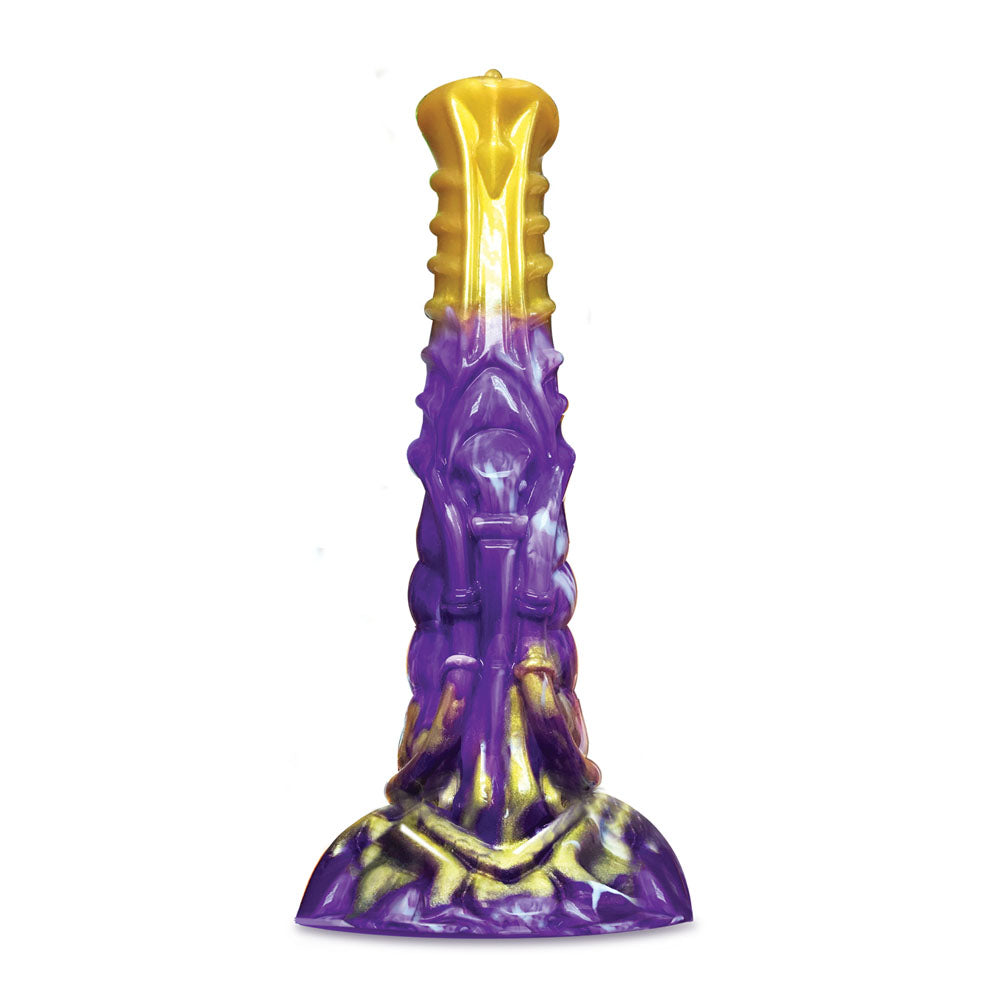 Alien Nation - Obelisk Fantasy Dong - Purple/Gold 22.2 cm Body-Safe Silicone Dildo (Gender-Neutral, USB Rechargeable)