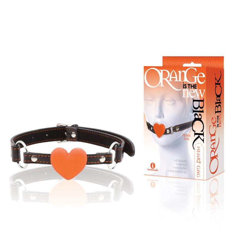 9's Heart Gag Restraint - Orange Is The New Black Edition (Black/Orange, Body-Safe, Adjustable)
