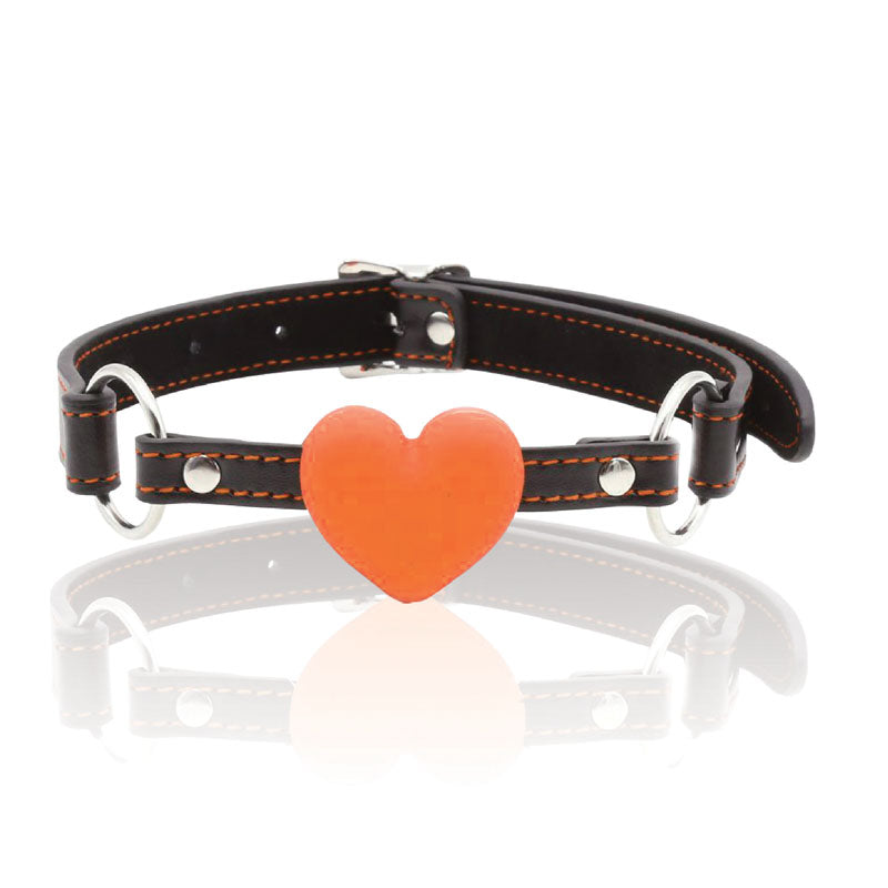 9's Heart Gag Restraint - Orange Is The New Black Edition (Black/Orange, Body-Safe, Adjustable)