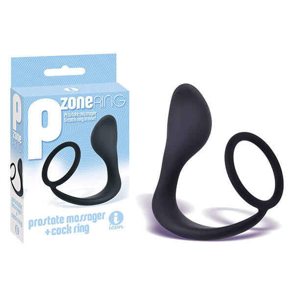 The 9's Body-Safe Silicone P-Zone Cock Ring and Anal Plug - Black (USB Rechargeable, 20 cm)
