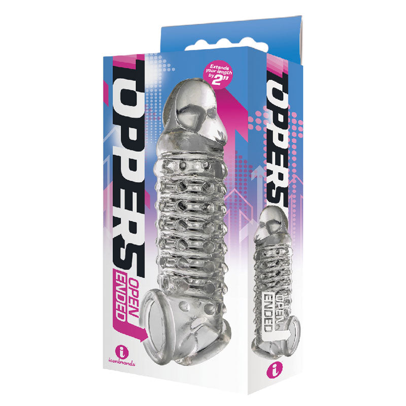 The 9's Toppers Open Ended Clear Penis Extension Sleeve - Body-Safe, Flexible Design for Enhanced Pleasure