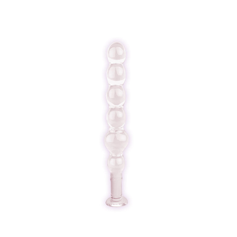 9's Glass First Thins Elliptical Anal Beads – Clear Glass, 17.8 cm (Body-Safe, Flexible Design)