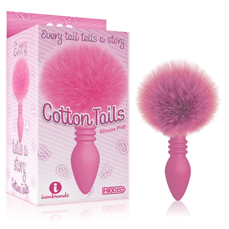 Cottontails Ribbed Pink Butt Plug with Bunny Tail – Body-Safe Silicone, Gender-Neutral Design (USB Rechargeable, 20 cm)
