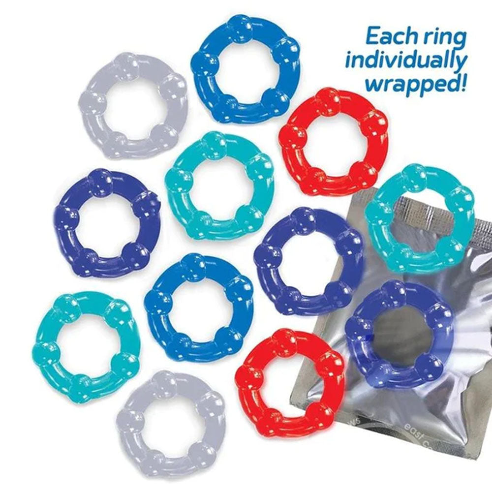 Baller's Dozen - Body-Safe Beaded Cock Rings - 12 Individually Wrapped for Ultimate Comfort and Pleasure