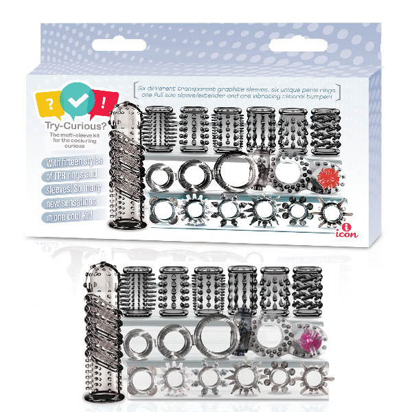 Try-Curious Clear Cock Ring & Sleeve Set – 15 Piece Collection (Body-Safe, Versatile Pleasure Enhancer)