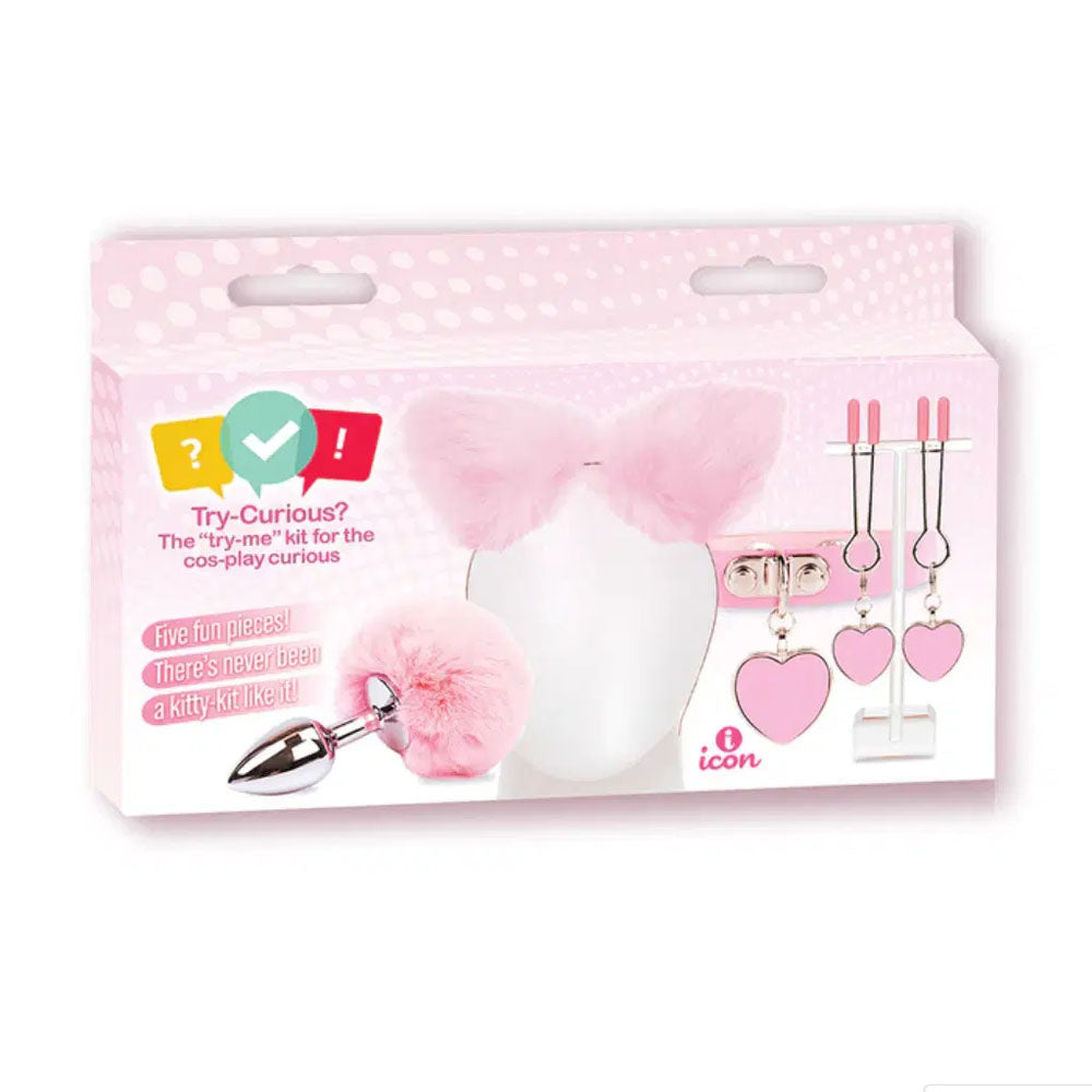 Try-Curious Kitty Cosplay Set - 5-Piece Pink Costume Kit for Playful Adventures