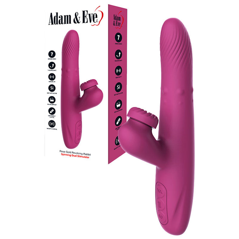 Adam & Eve ROSE GOLD REVOLVING RABBIT VIBRATOR – Purple (22.5 cm, USB Rechargeable, Spinning & Thrusting for Ultimate Pleasure)