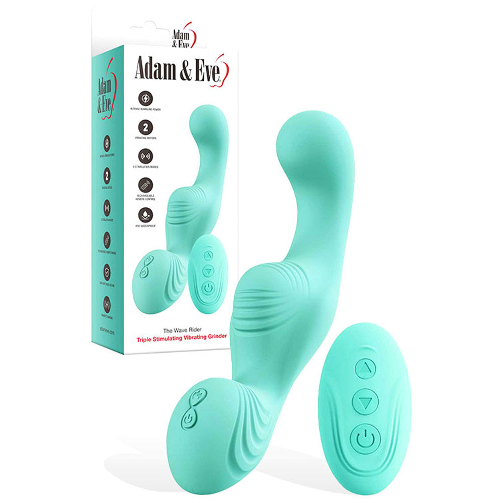 Adam & Eve THE WAVE RIDER - Teal USB Rechargeable Triple Stimulating Massage Pad with Remote Control