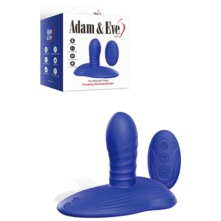 Adam & Eve The Midnight Rider – Blue USB Rechargeable Thrusting Vibrator with Remote Control for Enhanced Pleasure