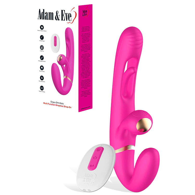 Adam & Eve ORGAZ-OHH-MATIC - Pink 23.5 cm USB Rechargeable Remote-Controlled Strapless Strap-On for Couples