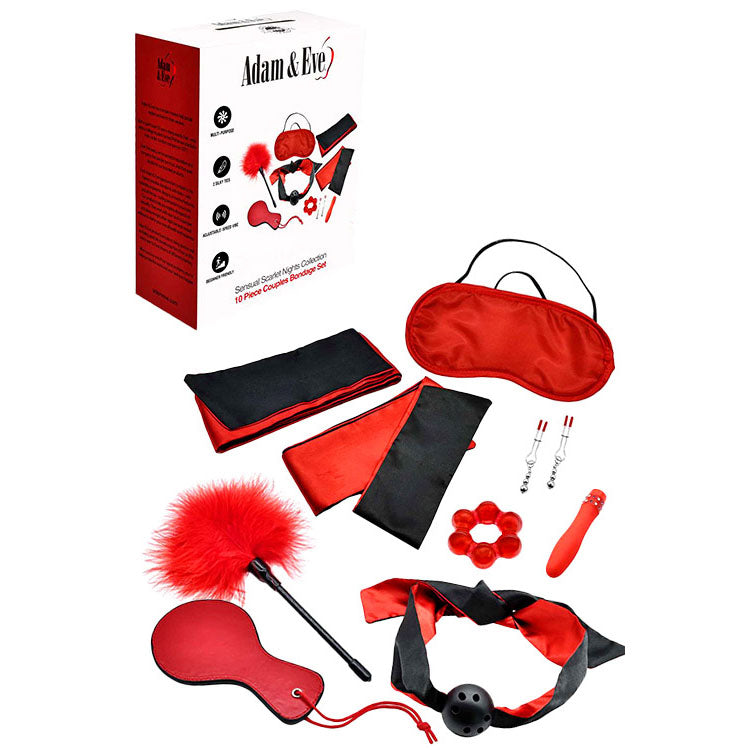 Sensual Scarlet Nights Couples Bondage Kit – 10-Piece Set in Black and Red for Intimate Exploration