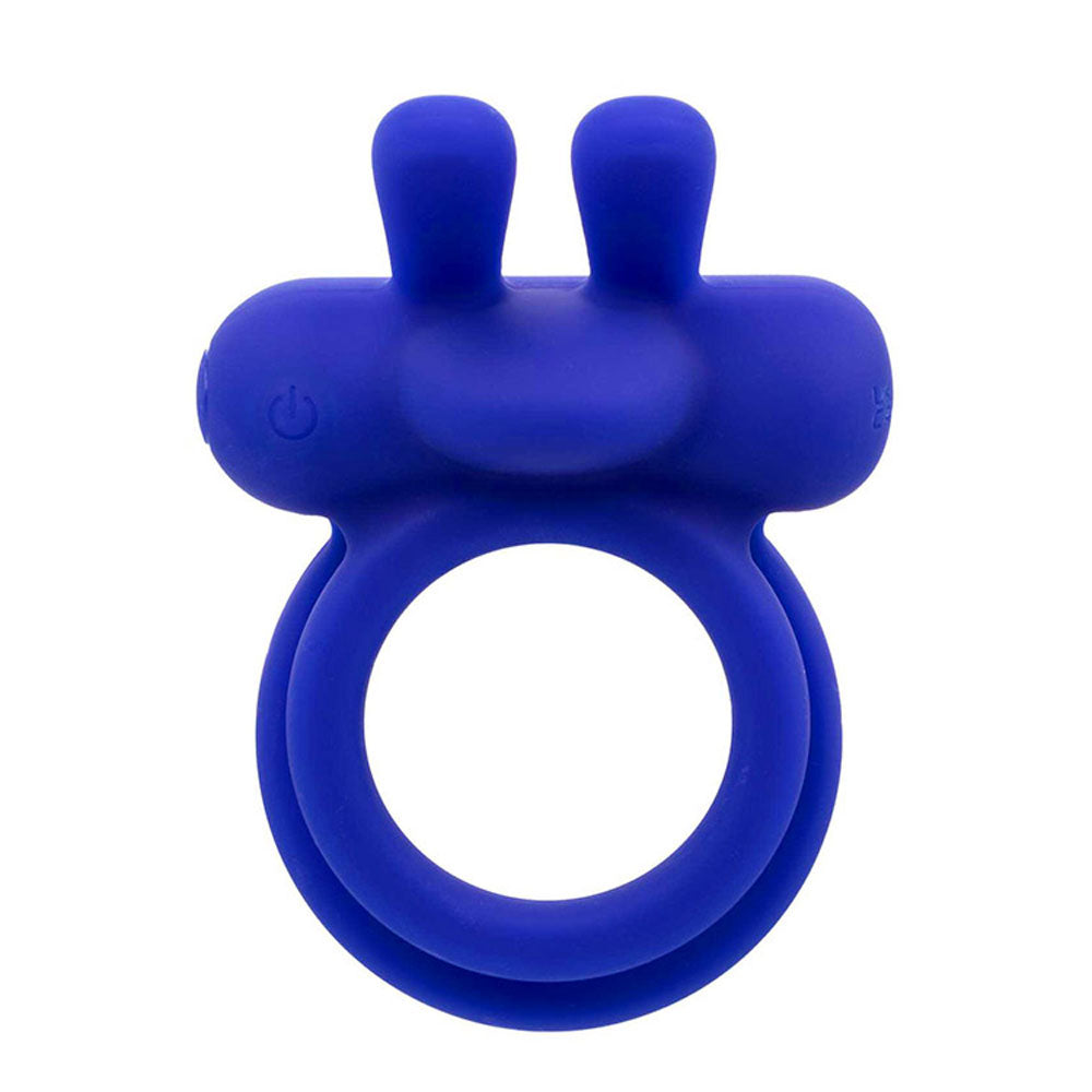 Adam & Eve Rechargeable Rockin Rabbit 2.0 - Bluetooth Vibrating Cock Ring in Blue (20 cm, Body-Safe Silicone)