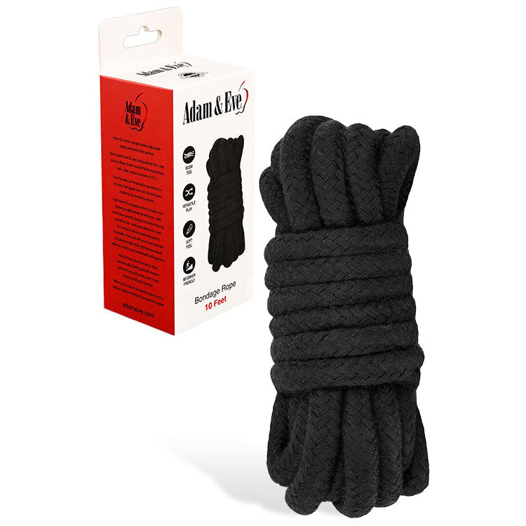 Adam & Eve Premium Bondage Rope – 3 Metre (10 Feet) – Durable and Versatile Black Restraint Rope for Couples