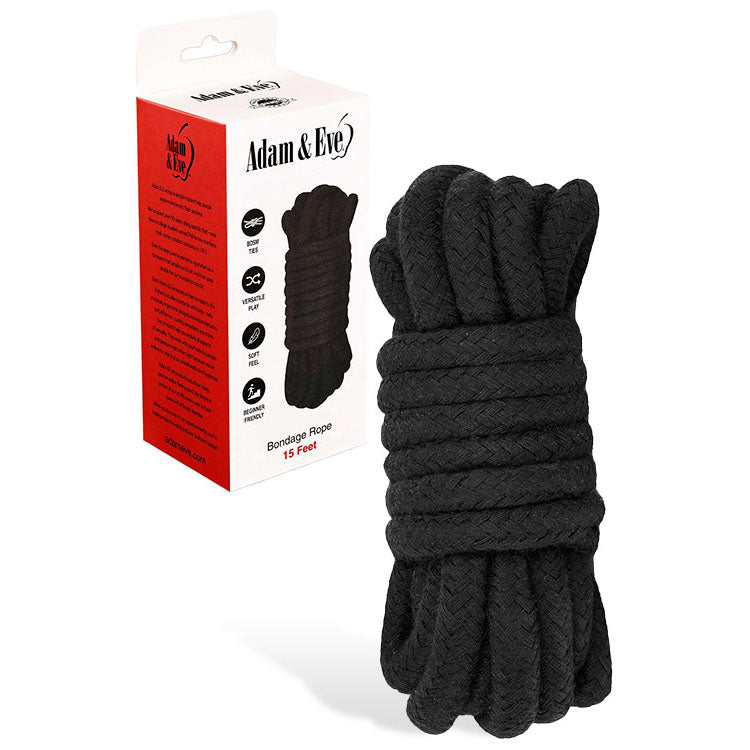 Adam & Eve Premium Bondage Rope – 4.5 Metres (15 Feet) – Soft, Durable Black Restraint Rope for Safe Play