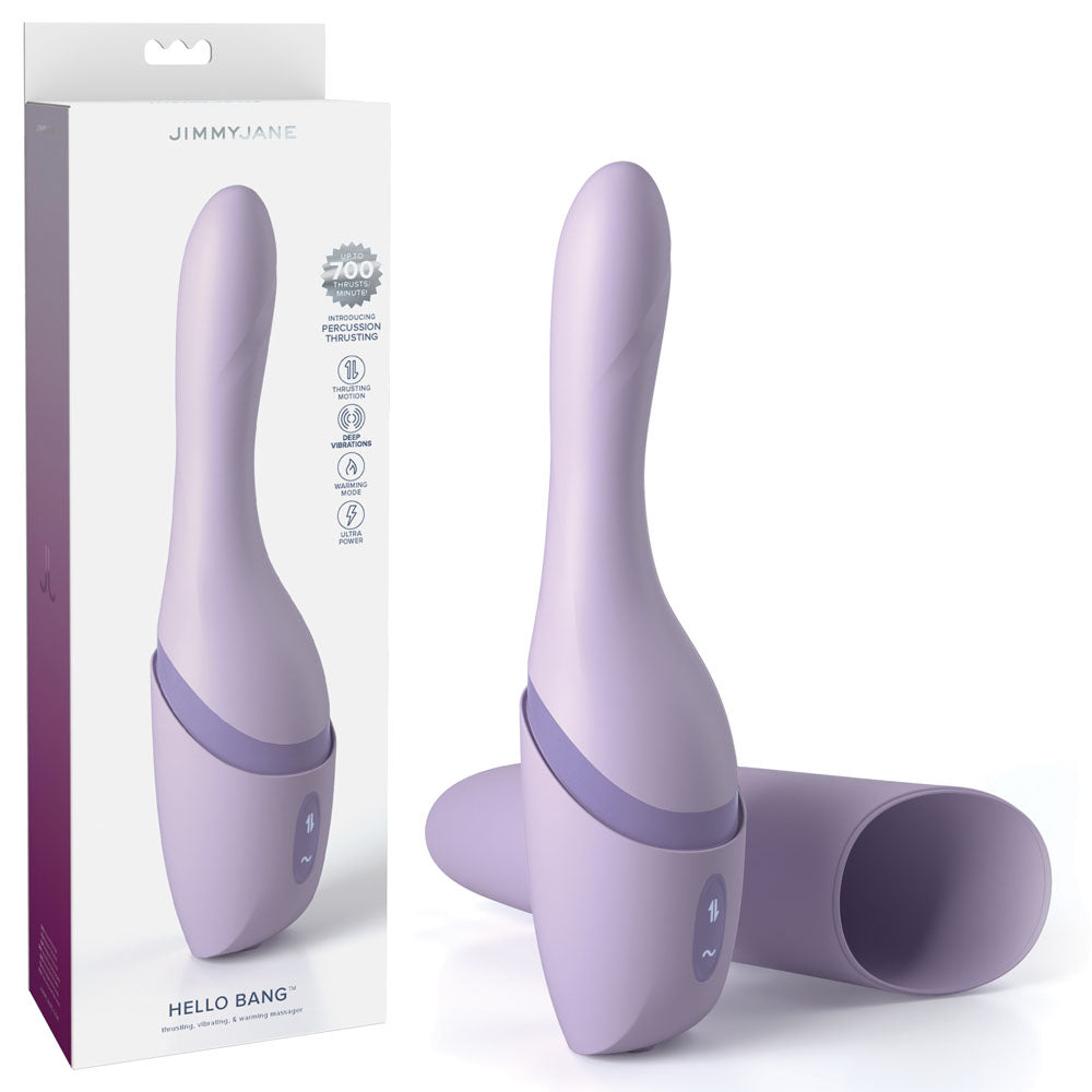 JimmyJane Hello Bang - USB Rechargeable Thrusting & Warming Vibrator in Purple (27 cm, Body-Safe Silicone)