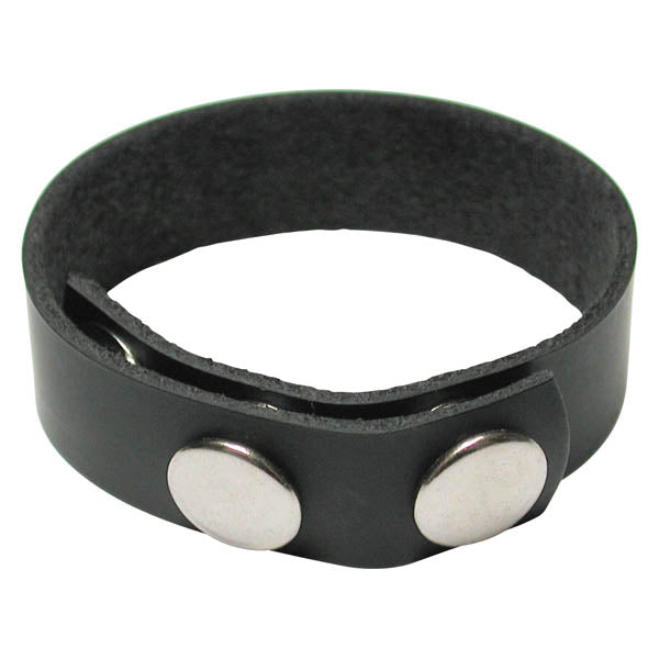 KinkLab Adjustable Black Leather Cock Ring - 3 Snap Design for Enhanced Comfort and Support