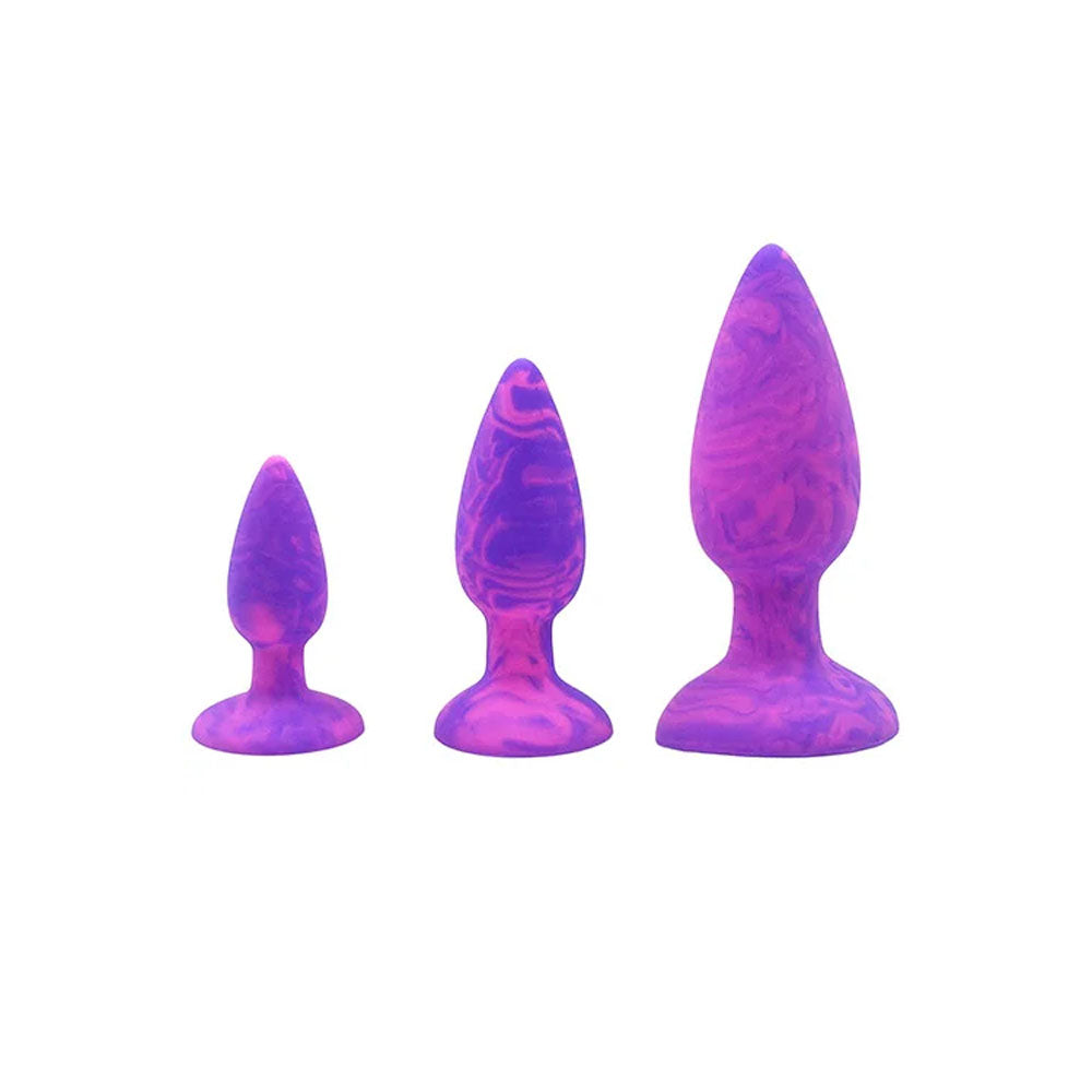 Adam & Eve COLOUR SWIRL Anal Plug Set – Versatile Purple/Pink Butt Plugs in 3 Sizes for Enhanced Pleasure